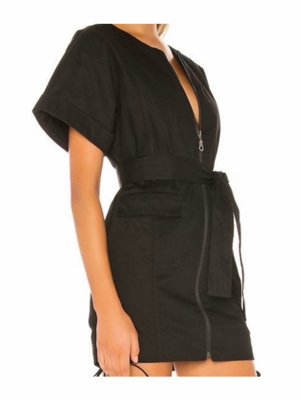 Lovers Friends Black Front Tie Zip up Ashwood Mini Dress Small NWT